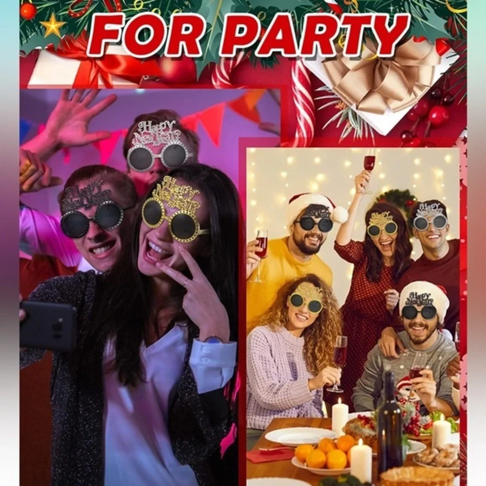 NWT 12 Pcs Happy New Year Eyeglasses Funny New Year Glasses Happy New Year shade
